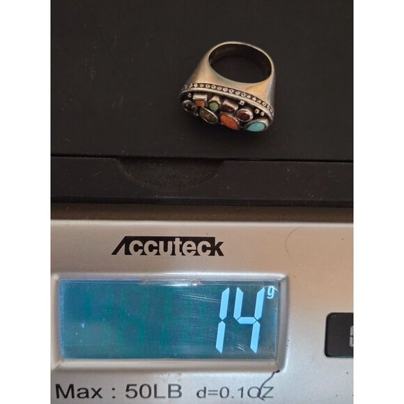 Vintage 925 Sterling Silver Ring With Multi-Stone Inlay 14 gr Barse Size 6 - Picture 10 of 11